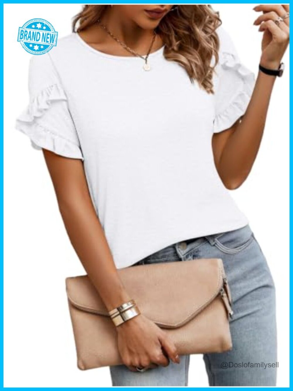 Women's Ruffle Short Sleeve Tee Crewneck Business Casual Work Top